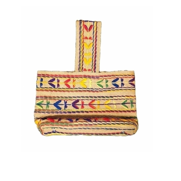 Vintage 70's embroidered burlap boho style purse. - Picture 1 of 4